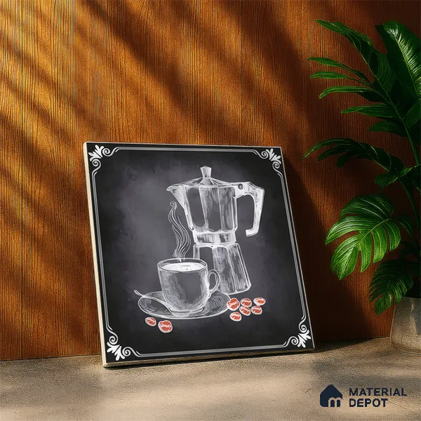 Kitchen Wall Tile TL 04380 D Simplic Kettle Black 1 ft x 1 ft Matte Finish Ceramic Tile - 9 mm | Random Design | Suitable For Kitchen, Dining Area | Please Expect a Slight Variation of Pattern