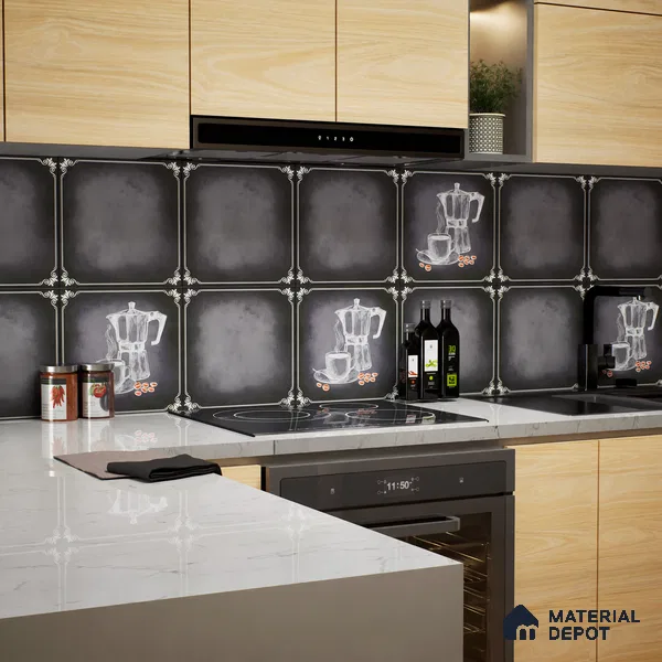 Kitchen Wall Tile TL 04380 D Simplic Kettle Black 1 ft x 1 ft Matte Finish Ceramic Tile - 9 mm | Random Design | Suitable For Kitchen, Dining Area | Please Expect a Slight Variation of Pattern