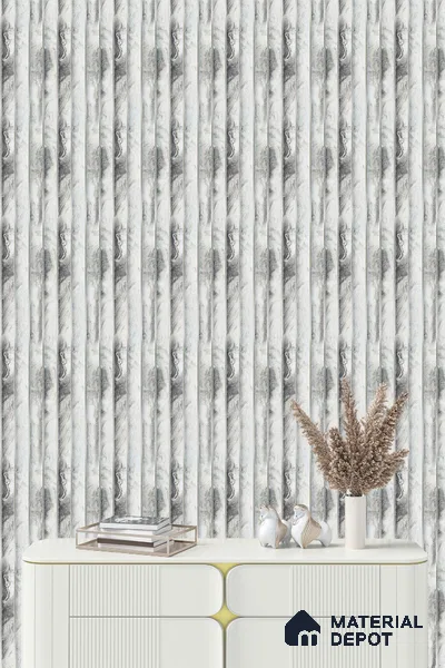 White Marble Louver PN 05296 8 ft x 4.9 inch Charcoal Panel - 12 mm | Suitable for Feature Wall, TV Unit & Living Room | Width is Subjected to 5% Variation