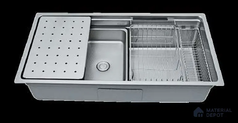 Avyra Sink SK 00007 Steel Workstation 860 x 448 x 225 mm Rectangular Stainless Steel Satin Finish Kitchen Sink - 225 mm | Suitable For Bathroom, Vanity & Utility Areas