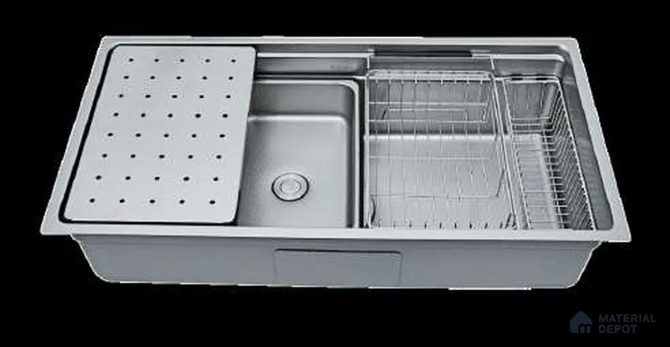 Avyra Sink SK 00007 Steel Workstation 860 x 448 x 225 mm Rectangular Stainless Steel Satin Finish Kitchen Sink - 225 mm | Suitable For Bathroom, Vanity & Utility Areas