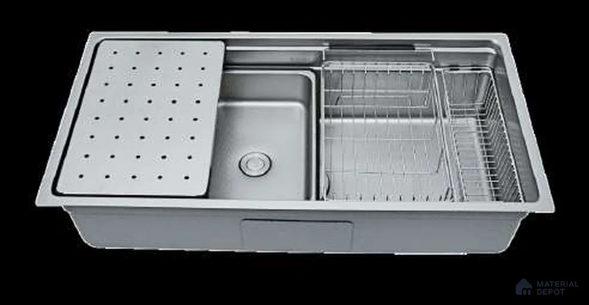 Avyra Sink SK 00007 Steel Workstation 860 x 448 x 225 mm Rectangular Stainless Steel Satin Finish Kitchen Sink - 225 mm | Suitable For Bathroom, Vanity & Utility Areas
