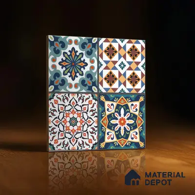 Moroccan Floor & Wall Tile TL 04381 Mor Dark Blue 1 ft x 1 ft Matte Finish Ceramic Tile - 9 mm | Suitable For Kitchen, Bathroom, Dining Area | Please Expect a Slight Variation of Pattern