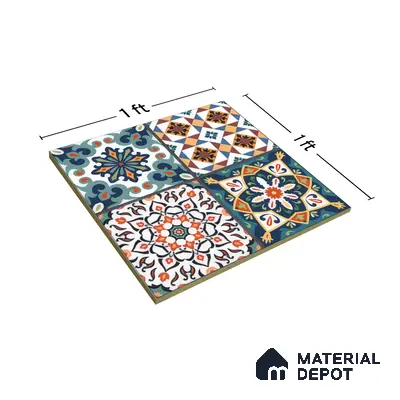 Moroccan Floor & Wall Tile TL 04381 Mor Dark Blue 1 ft x 1 ft Matte Finish Ceramic Tile - 9 mm | Suitable For Kitchen, Bathroom, Dining Area | Please Expect a Slight Variation of Pattern