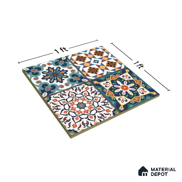 Moroccan Floor & Wall Tile TL 04381 Mor Dark Blue 1 ft x 1 ft Matte Finish Ceramic Tile - 9 mm | Suitable For Kitchen, Bathroom, Dining Area | Please Expect a Slight Variation of Pattern