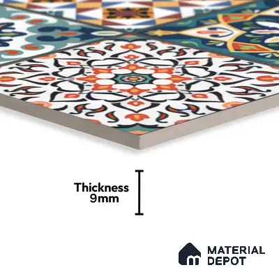 Moroccan Floor & Wall Tile TL 04381 Mor Dark Blue 1 ft x 1 ft Matte Finish Ceramic Tile - 9 mm | Suitable For Kitchen, Bathroom, Dining Area | Please Expect a Slight Variation of Pattern