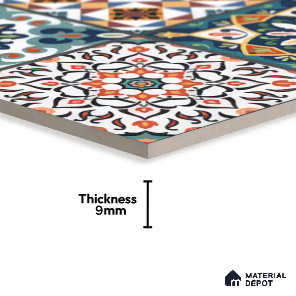 Moroccan Floor & Wall Tile TL 04381 Mor Dark Blue 1 ft x 1 ft Matte Finish Ceramic Tile - 9 mm | Suitable For Kitchen, Bathroom, Dining Area | Please Expect a Slight Variation of Pattern