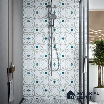 Moroccan Floor & Wall Tile TL 04382 Thread White 1 ft x 1 ft Matte Finish Ceramic Tile - 9 mm | Suitable For Kitchen, Bathroom, Entryway | Please Expect a Slight Variation of Pattern
