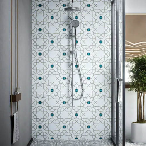 Moroccan Floor & Wall Tile TL 04382 Thread White 1 ft x 1 ft Matte Finish Ceramic Tile - 9 mm | Suitable For Kitchen, Bathroom, Dining Area | Please Expect a Slight Variation of Pattern