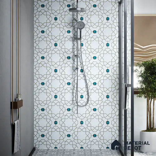 Moroccan Floor & Wall Tile TL 04382 Thread White 1 ft x 1 ft Matte Finish Ceramic Tile - 9 mm | Suitable For Kitchen, Bathroom, Dining Area | Please Expect a Slight Variation of Pattern