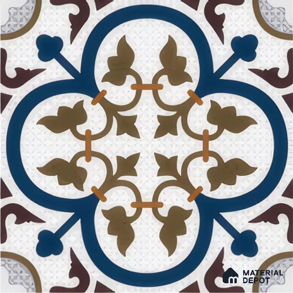 Moroccan Floor & Wall Tile TL 04388 Reverse Floral 1 ft x 1 ft Matte Finish Ceramic Tile - 9 mm | Suitable For Kitchen, Bathroom, Dining Area | Please Expect a Slight Variation of Pattern