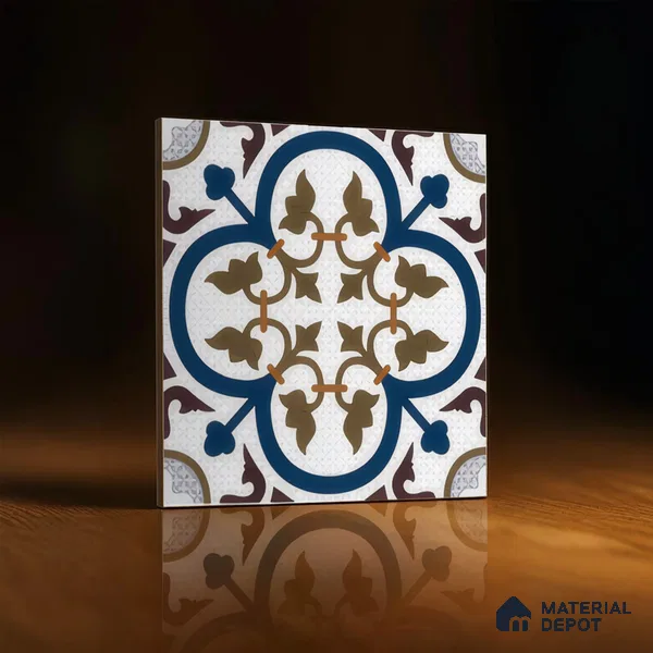 Moroccan Floor & Wall Tile TL 04388 Reverse Floral 1 ft x 1 ft Matte Finish Ceramic Tile - 9 mm | Suitable For Kitchen, Bathroom, Dining Area | Please Expect a Slight Variation of Pattern