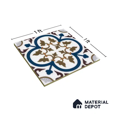Moroccan Floor & Wall Tile TL 04388 Reverse Floral 1 ft x 1 ft Matte Finish Ceramic Tile - 9 mm | Suitable For Kitchen, Bathroom, Dining Area | Please Expect a Slight Variation of Pattern