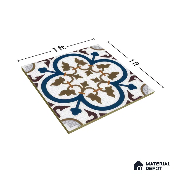 Moroccan Floor & Wall Tile TL 04388 Reverse Floral 1 ft x 1 ft Matte Finish Ceramic Tile - 9 mm | Suitable For Kitchen, Bathroom, Dining Area | Please Expect a Slight Variation of Pattern