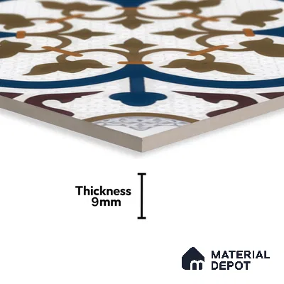Moroccan Floor & Wall Tile TL 04388 Reverse Floral 1 ft x 1 ft Matte Finish Ceramic Tile - 9 mm | Suitable For Kitchen, Bathroom, Dining Area | Please Expect a Slight Variation of Pattern