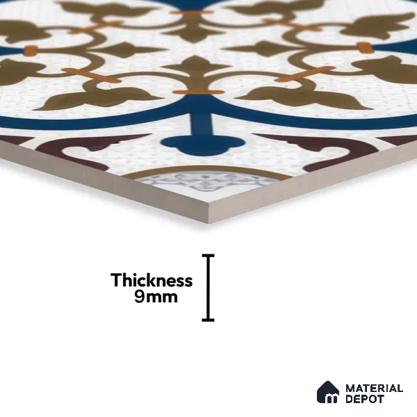 Moroccan Floor & Wall Tile TL 04388 Reverse Floral 1 ft x 1 ft Matte Finish Ceramic Tile - 9 mm | Suitable For Kitchen, Bathroom, Dining Area | Please Expect a Slight Variation of Pattern