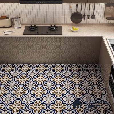 Moroccan Floor & Wall Tile TL 04388 Reverse Floral 1 ft x 1 ft Matte Finish Ceramic Tile - 9 mm | Suitable For Kitchen, Bathroom, Dining Area | Please Expect a Slight Variation of Pattern