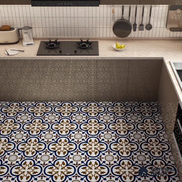 Moroccan Floor & Wall Tile TL 04388 Reverse Floral 1 ft x 1 ft Matte Finish Ceramic Tile - 9 mm | Suitable For Kitchen, Bathroom, Dining Area | Please Expect a Slight Variation of Pattern