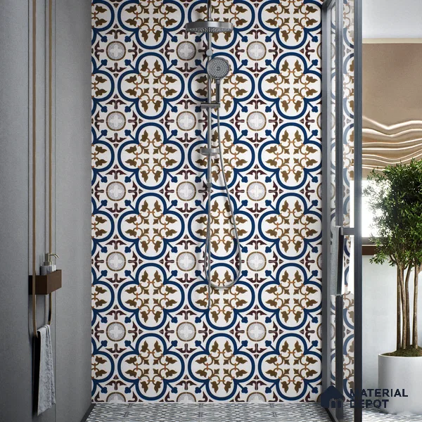 Moroccan Floor & Wall Tile TL 04388 Reverse Floral 1 ft x 1 ft Matte Finish Ceramic Tile - 9 mm | Suitable For Kitchen, Bathroom, Dining Area | Please Expect a Slight Variation of Pattern