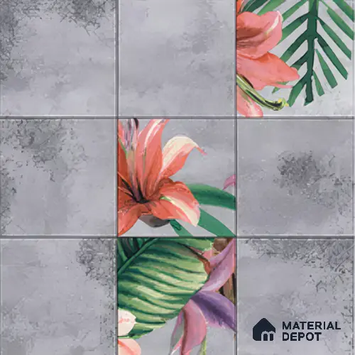 Moroccan Floor & Wall Tile TL 04389 Cement Floral 1 ft x 1 ft Matte Finish Ceramic Tile - 9 mm | Suitable For Kitchen, Bathroom, Dining Area | Please Expect a Slight Variation of Pattern