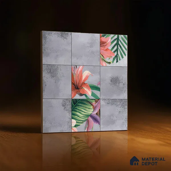 Moroccan Floor & Wall Tile TL 04389 Cement Floral 1 ft x 1 ft Matte Finish Ceramic Tile - 9 mm | Suitable For Kitchen, Bathroom, Accent/Feature Wall | Please Expect a Slight Variation of Pattern