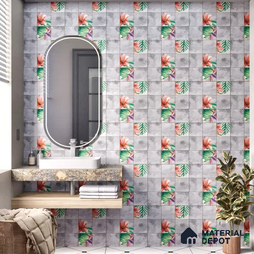 Moroccan Floor & Wall Tile TL 04389 Cement Floral 1 ft x 1 ft Matte Finish Ceramic Tile - 9 mm | Suitable For Kitchen, Bathroom, Accent/Feature Wall | Please Expect a Slight Variation of Pattern