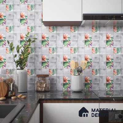 Moroccan Floor & Wall Tile TL 04389 Cement Floral 1 ft x 1 ft Matte Finish Ceramic Tile - 9 mm | Suitable For Kitchen, Bathroom, Accent/Feature Wall | Please Expect a Slight Variation of Pattern