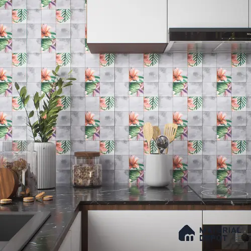 Moroccan Floor & Wall Tile TL 04389 Cement Floral 1 ft x 1 ft Matte Finish Ceramic Tile - 9 mm | Suitable For Kitchen, Bathroom, Dining Area | Please Expect a Slight Variation of Pattern