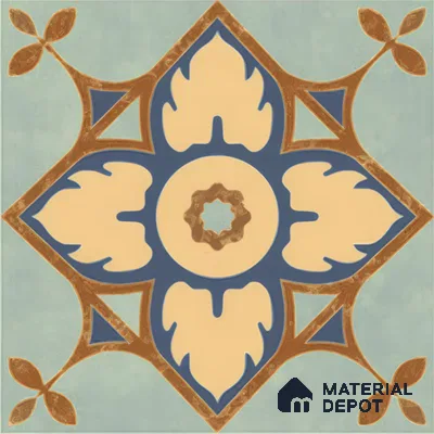 Moroccan Floor & Wall Tile TL 04390 Fire & Water 1 ft x 1 ft Matte Finish Ceramic Tile - 9 mm | Suitable For Kitchen, Bathroom, Dining Area | Please Expect a Slight Variation of Pattern