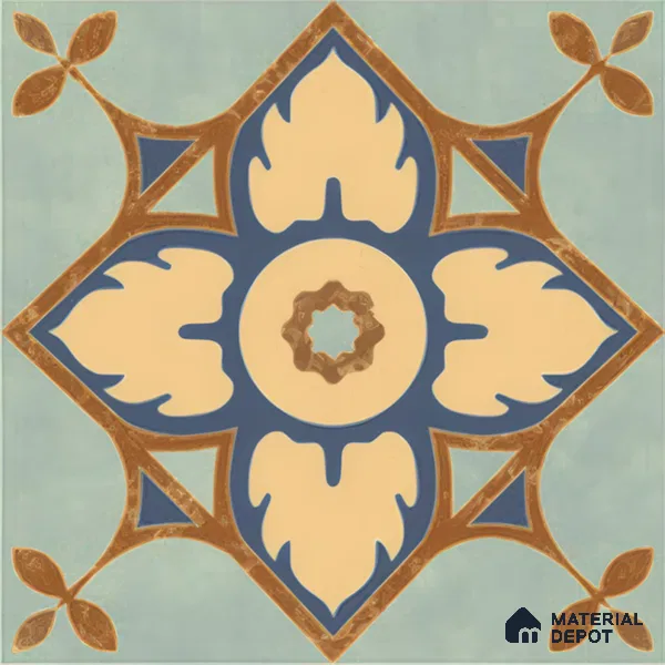 Moroccan Floor & Wall Tile TL 04390 Fire & Water 1 ft x 1 ft Matte Finish Ceramic Tile - 9 mm | Suitable For Kitchen, Bathroom, Dining Area | Please Expect a Slight Variation of Pattern