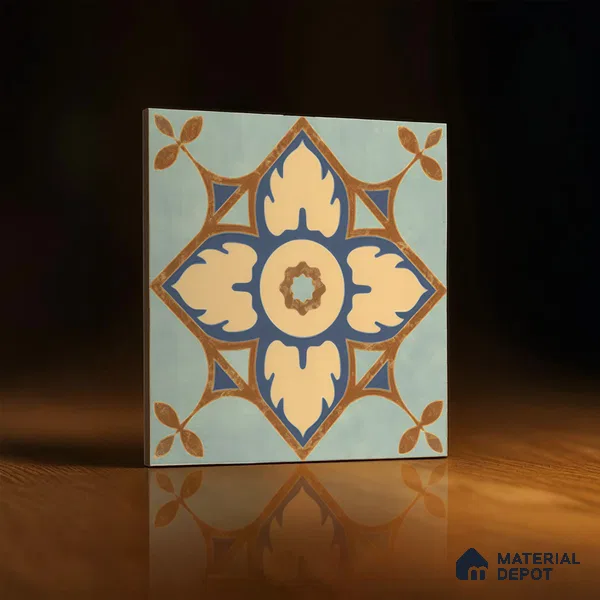 Moroccan Floor & Wall Tile TL 04390 Fire & Water 1 ft x 1 ft Matte Finish Ceramic Tile - 9 mm | Suitable For Kitchen, Bathroom, Dining Area | Please Expect a Slight Variation of Pattern