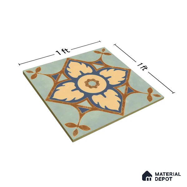 Moroccan Floor & Wall Tile TL 04390 Fire & Water 1 ft x 1 ft Matte Finish Ceramic Tile - 9 mm | Suitable For Kitchen, Bathroom, Dining Area | Please Expect a Slight Variation of Pattern
