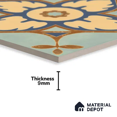 Moroccan Floor & Wall Tile TL 04390 Fire & Water 1 ft x 1 ft Matte Finish Ceramic Tile - 9 mm | Suitable For Kitchen, Bathroom, Dining Area | Please Expect a Slight Variation of Pattern