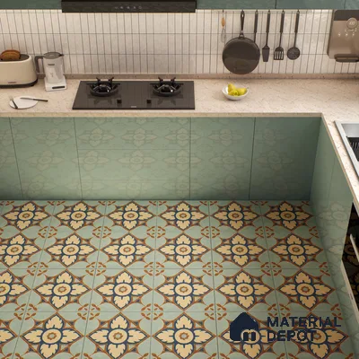 Moroccan Floor & Wall Tile TL 04390 Fire & Water 1 ft x 1 ft Matte Finish Ceramic Tile - 9 mm | Suitable For Kitchen, Bathroom, Dining Area | Please Expect a Slight Variation of Pattern