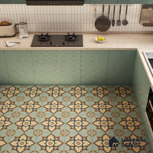 Moroccan Floor & Wall Tile TL 04390 Fire & Water 1 ft x 1 ft Matte Finish Ceramic Tile - 9 mm | Suitable For Kitchen, Bathroom, Dining Area | Please Expect a Slight Variation of Pattern