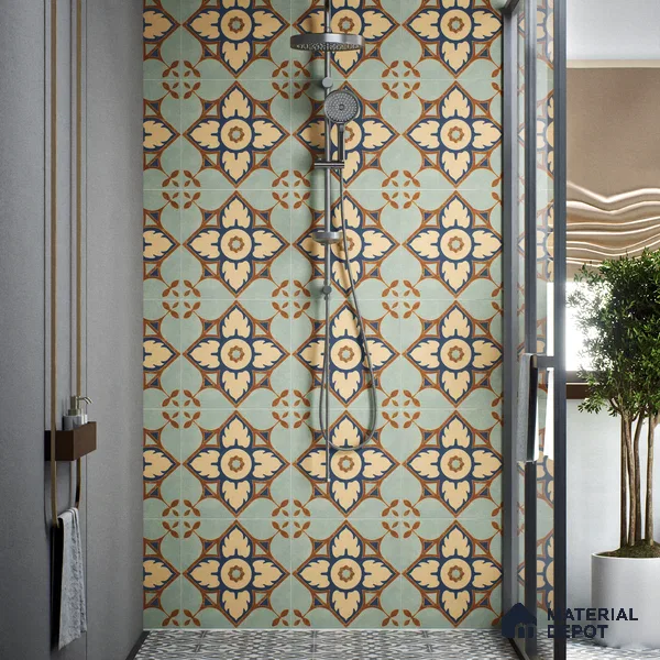 Moroccan Floor & Wall Tile TL 04390 Fire & Water 1 ft x 1 ft Matte Finish Ceramic Tile - 9 mm | Suitable For Kitchen, Bathroom, Dining Area | Please Expect a Slight Variation of Pattern