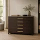 HA 00190 C Ottr Concealed Handle Antique Brass Finish 16in â brass handles on dark wood chest of drawers