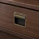 HA 00193 J Ottr Concealed Handle Antique Brass Finish 96mm â close-up of square antique brass handle on dark wood drawer