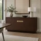 HA 00203 F Ottr Concealed Handle Stainless Steel Chrome Finish 8in â champagne bronze handle on dark walnut sideboard