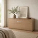 HA 00203 R Ottr Concealed Handle Grey Chrome Finish 18in â silver handle on oak sideboard