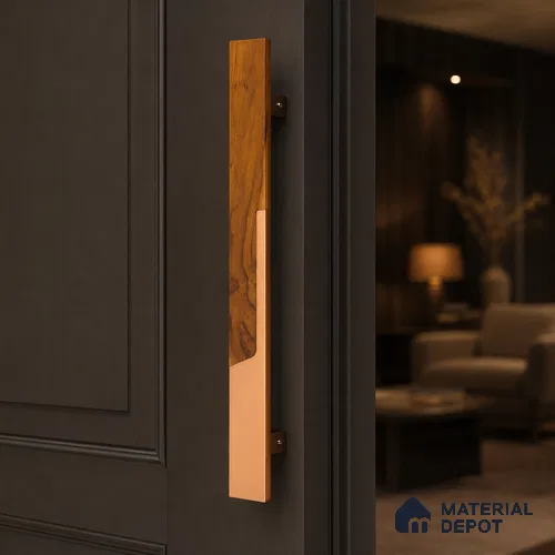 Ottr Aluminium Main Door Handle HA 00263 F PVD Rose Gold Wood Finish - 450mm | 2 Years Warranty