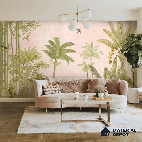 A Jungle Village, Nature Theme Wallpaper, Customised Sukoon Series Canvas Nature Design (Customised Size Wallpaper)