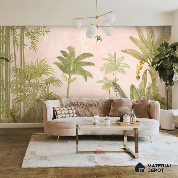 A Jungle Village, Nature Theme Wallpaper, Customised Sukoon Series Handmade Nature Design (Customised Size Wallpaper)