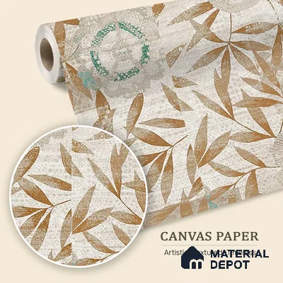 Cream & Gold Leaf Branch Botanical Look Wallpaper Canvas (Customised Size)