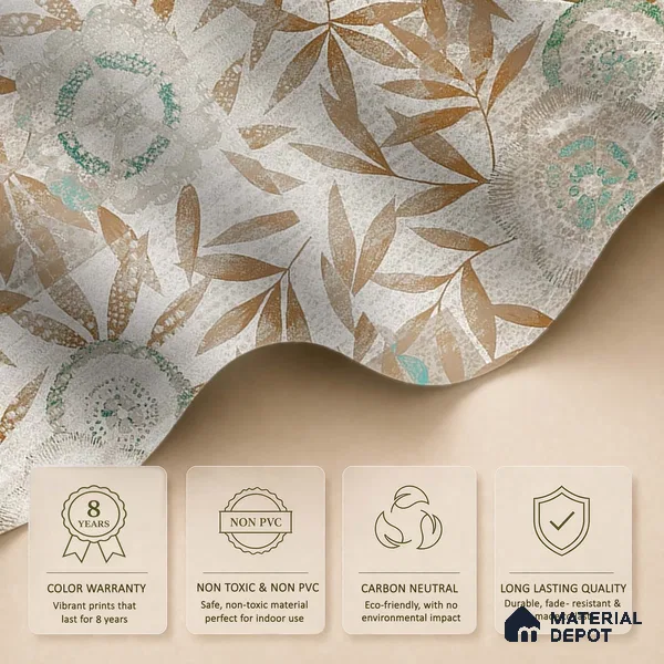 Cream & Gold Leaf Branch Botanical Look Wallpaper Canvas (Customised Size)