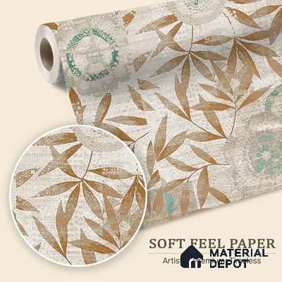 Cream & Gold Leaf Branch Botanical Look Wallpaper Soft Feel (Customised Size)