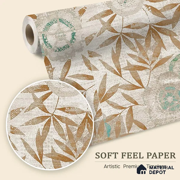 Cream & Gold Leaf Branch Botanical Look Wallpaper Soft Feel (Customised Size)