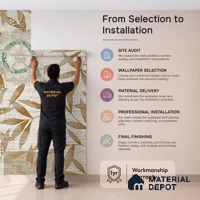 Cream & Gold Leaf Branch Botanical Look Wallpaper Soft Feel (Customised Size)