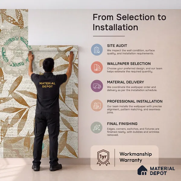 Cream & Gold Leaf Branch Botanical Look Wallpaper Soft Feel (Customised Size)