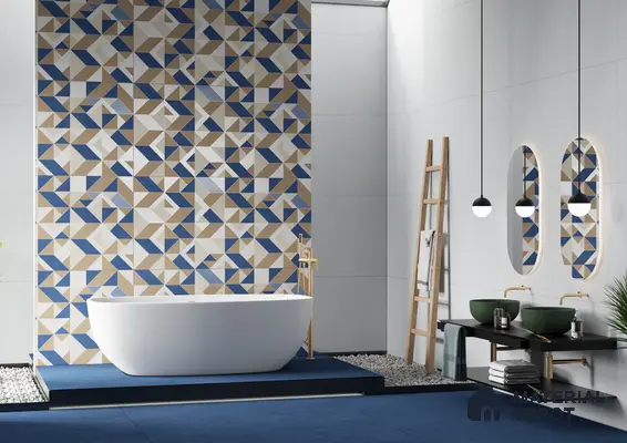 Modern Bathroom with Bold Digital Print Accent Wall | Material Depot